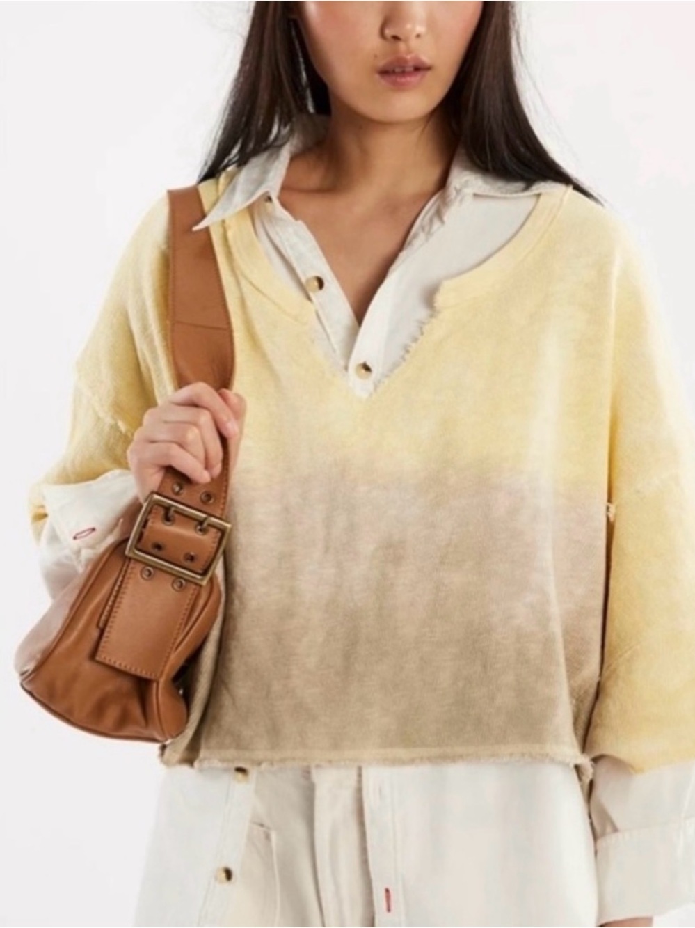 We The Free Yellow Ombre After Midnight Knit Tee size M NWT